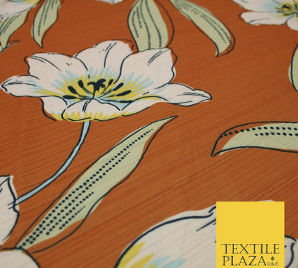 Terracotta Rust Oversized Large Floral Stretch Stripe Jersey Dress Fabric 5446