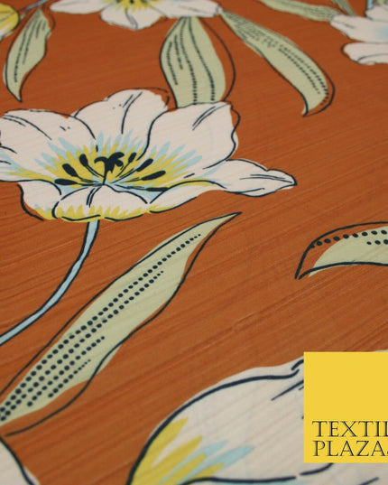 Terracotta Rust Oversized Large Floral Stretch Stripe Jersey Dress Fabric 5446