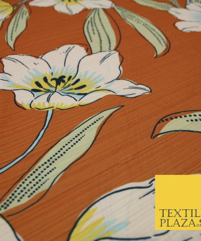 Terracotta Rust Oversized Large Floral Stretch Stripe Jersey Dress Fabric 5446