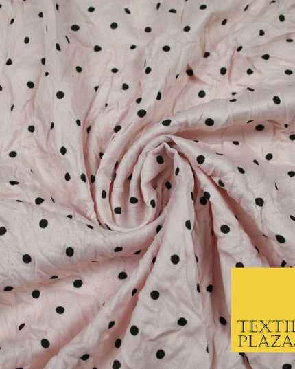 5 COLOURS Crushed Creased 4mm Spotted Polka Dot Polyester Stretch Jersey Fabric