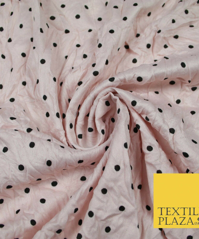 5 COLOURS Crushed Creased 4mm Spotted Polka Dot Polyester Stretch Jersey Fabric
