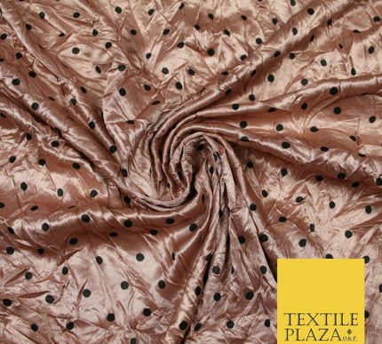 9 COLOURS - Crushed Creased 4mm Spotted Polka Dot Polyester Stretch Satin Fabric