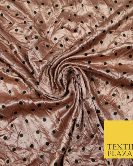 9 COLOURS - Crushed Creased 4mm Spotted Polka Dot Polyester Stretch Satin Fabric