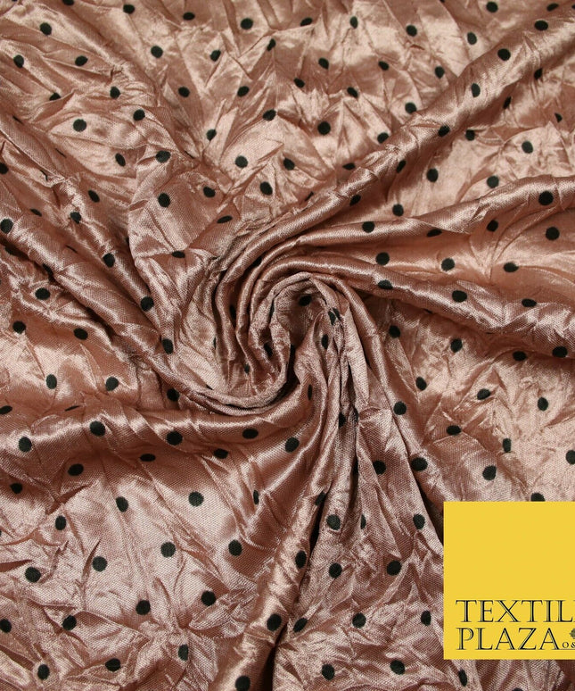 9 COLOURS - Crushed Creased 4mm Spotted Polka Dot Polyester Stretch Satin Fabric