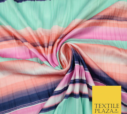 Colourful Multicolour Pastel Striped Lines Creased Printed Jersey Fabric 5454