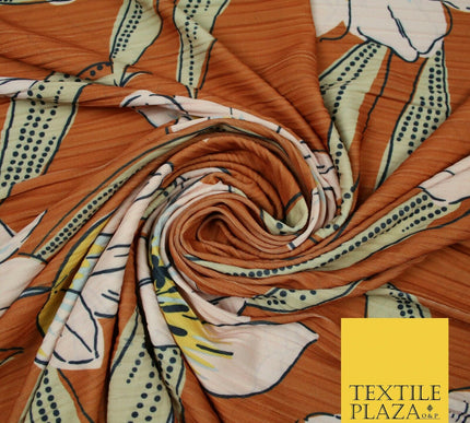 Terracotta Rust Oversized Large Floral Stretch Stripe Jersey Dress Fabric 5446