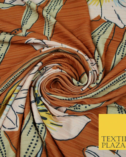Terracotta Rust Oversized Large Floral Stretch Stripe Jersey Dress Fabric 5446