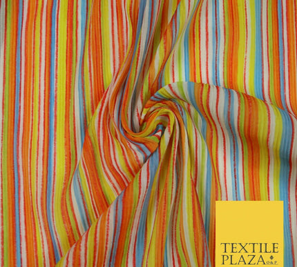 Bright Multicolour Colourful Striped Lines Textured Pleated Plisse Fabric 5451