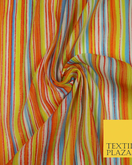 Bright Multicolour Colourful Striped Lines Textured Pleated Plisse Fabric 5451