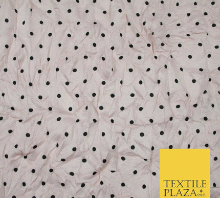 5 COLOURS Crushed Creased 4mm Spotted Polka Dot Polyester Stretch Jersey Fabric