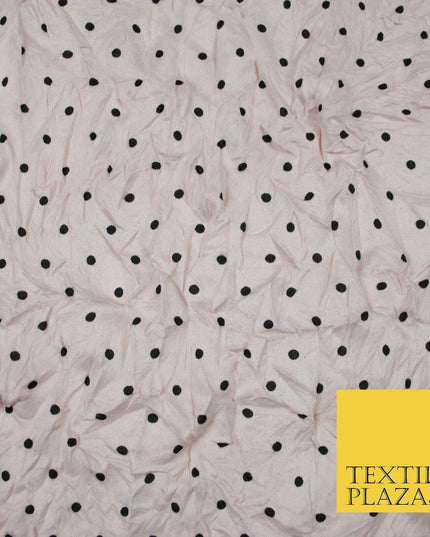 5 COLOURS Crushed Creased 4mm Spotted Polka Dot Polyester Stretch Jersey Fabric