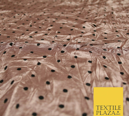 9 COLOURS - Crushed Creased 4mm Spotted Polka Dot Polyester Stretch Satin Fabric