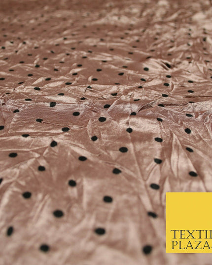 9 COLOURS - Crushed Creased 4mm Spotted Polka Dot Polyester Stretch Satin Fabric