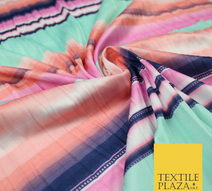Colourful Multicolour Pastel Striped Lines Creased Printed Jersey Fabric 5454