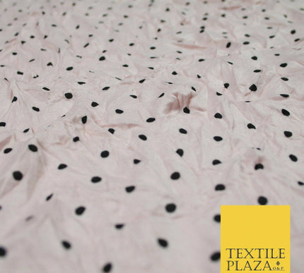 5 COLOURS Crushed Creased 4mm Spotted Polka Dot Polyester Stretch Jersey Fabric