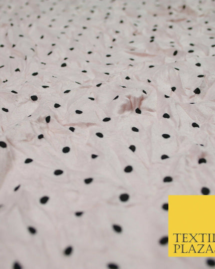 5 COLOURS Crushed Creased 4mm Spotted Polka Dot Polyester Stretch Jersey Fabric