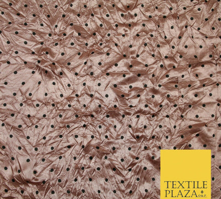 9 COLOURS - Crushed Creased 4mm Spotted Polka Dot Polyester Stretch Satin Fabric