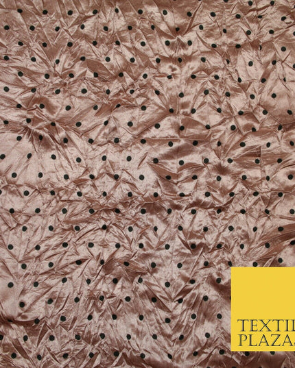 9 COLOURS - Crushed Creased 4mm Spotted Polka Dot Polyester Stretch Satin Fabric
