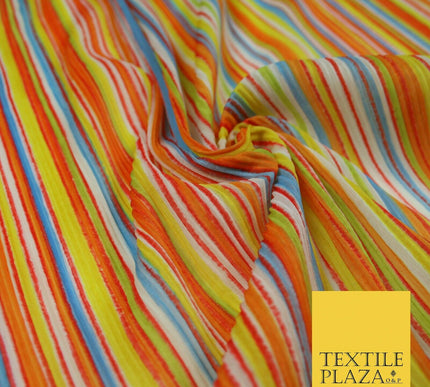 Bright Multicolour Colourful Striped Lines Textured Pleated Plisse Fabric 5451