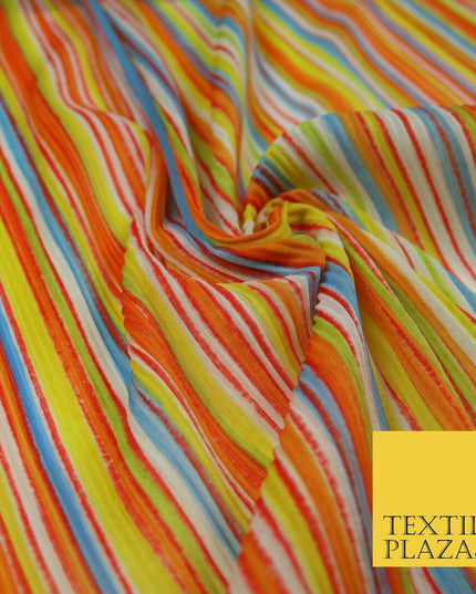Bright Multicolour Colourful Striped Lines Textured Pleated Plisse Fabric 5451