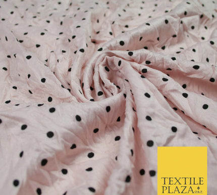 5 COLOURS Crushed Creased 4mm Spotted Polka Dot Polyester Stretch Jersey Fabric