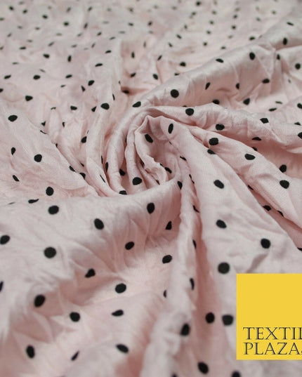 5 COLOURS Crushed Creased 4mm Spotted Polka Dot Polyester Stretch Jersey Fabric