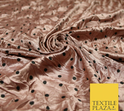 9 COLOURS - Crushed Creased 4mm Spotted Polka Dot Polyester Stretch Satin Fabric