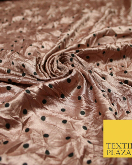 9 COLOURS - Crushed Creased 4mm Spotted Polka Dot Polyester Stretch Satin Fabric