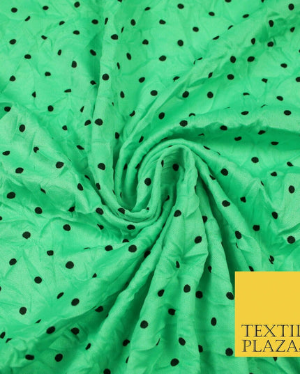 5 COLOURS Crushed Creased 4mm Spotted Polka Dot Polyester Stretch Jersey Fabric