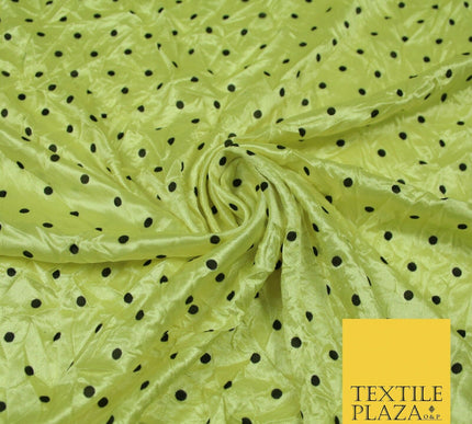 9 COLOURS - Crushed Creased 4mm Spotted Polka Dot Polyester Stretch Satin Fabric
