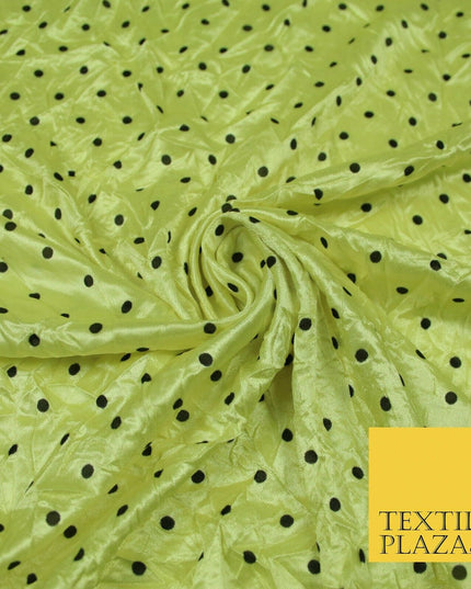 9 COLOURS - Crushed Creased 4mm Spotted Polka Dot Polyester Stretch Satin Fabric