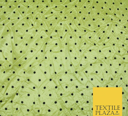 9 COLOURS - Crushed Creased 4mm Spotted Polka Dot Polyester Stretch Satin Fabric