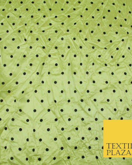 9 COLOURS - Crushed Creased 4mm Spotted Polka Dot Polyester Stretch Satin Fabric
