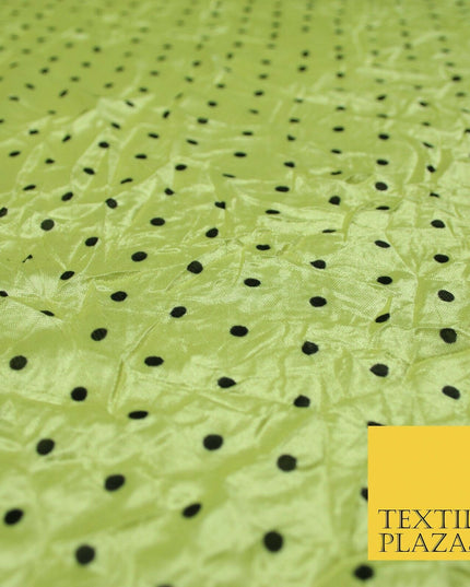 9 COLOURS - Crushed Creased 4mm Spotted Polka Dot Polyester Stretch Satin Fabric