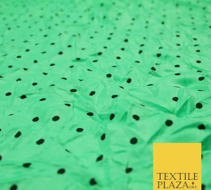 5 COLOURS Crushed Creased 4mm Spotted Polka Dot Polyester Stretch Jersey Fabric