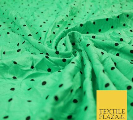 5 COLOURS Crushed Creased 4mm Spotted Polka Dot Polyester Stretch Jersey Fabric