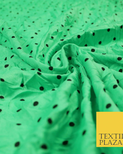 5 COLOURS Crushed Creased 4mm Spotted Polka Dot Polyester Stretch Jersey Fabric