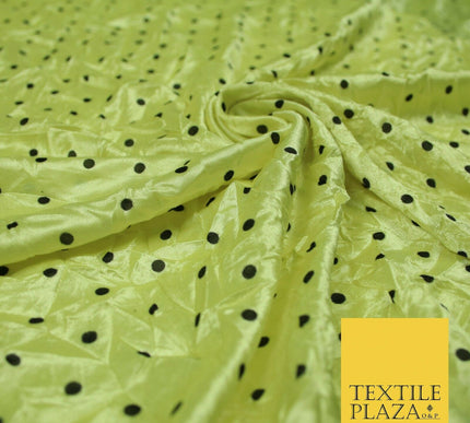 9 COLOURS - Crushed Creased 4mm Spotted Polka Dot Polyester Stretch Satin Fabric