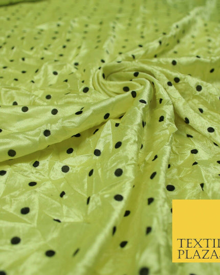 9 COLOURS - Crushed Creased 4mm Spotted Polka Dot Polyester Stretch Satin Fabric