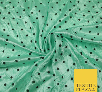 9 COLOURS - Crushed Creased 4mm Spotted Polka Dot Polyester Stretch Satin Fabric
