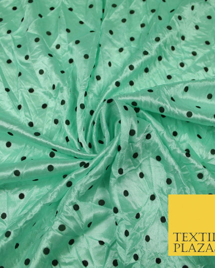 9 COLOURS - Crushed Creased 4mm Spotted Polka Dot Polyester Stretch Satin Fabric