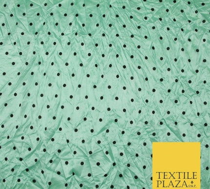 9 COLOURS - Crushed Creased 4mm Spotted Polka Dot Polyester Stretch Satin Fabric