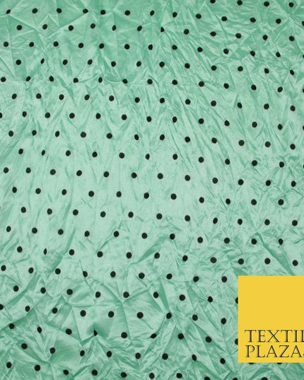 9 COLOURS - Crushed Creased 4mm Spotted Polka Dot Polyester Stretch Satin Fabric
