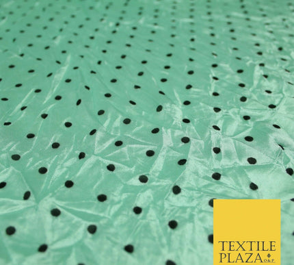 9 COLOURS - Crushed Creased 4mm Spotted Polka Dot Polyester Stretch Satin Fabric