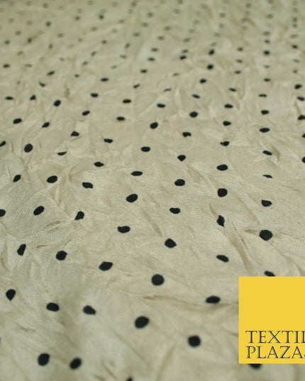 5 COLOURS Crushed Creased 4mm Spotted Polka Dot Polyester Stretch Jersey Fabric