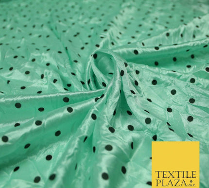 9 COLOURS - Crushed Creased 4mm Spotted Polka Dot Polyester Stretch Satin Fabric