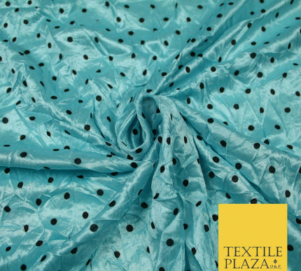 9 COLOURS - Crushed Creased 4mm Spotted Polka Dot Polyester Stretch Satin Fabric