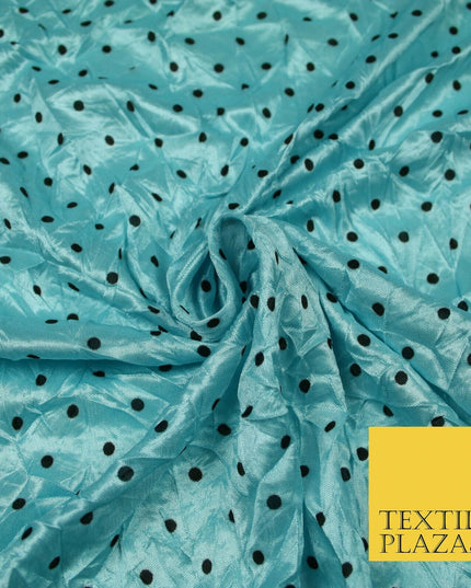 9 COLOURS - Crushed Creased 4mm Spotted Polka Dot Polyester Stretch Satin Fabric