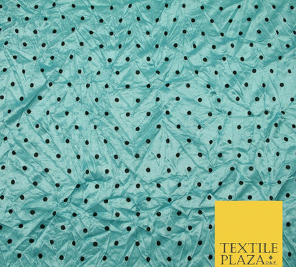 9 COLOURS - Crushed Creased 4mm Spotted Polka Dot Polyester Stretch Satin Fabric