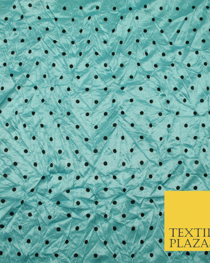 9 COLOURS - Crushed Creased 4mm Spotted Polka Dot Polyester Stretch Satin Fabric